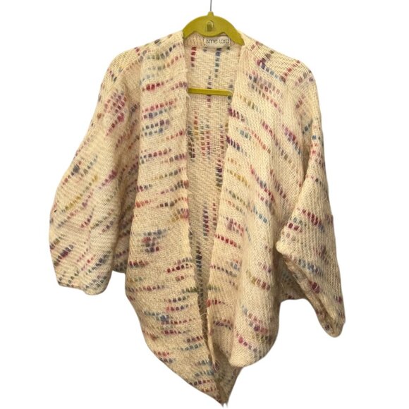 anne lord SPECTACULAR vintage mohair cream multi spec marl cape sweater XL - Picture 5 of 5